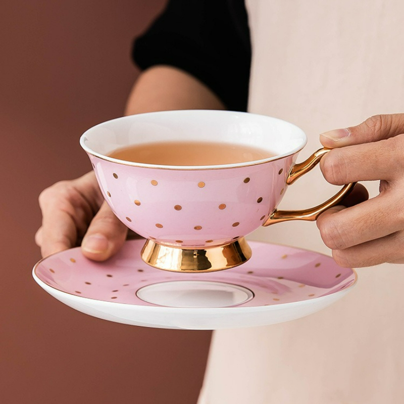 Coffee Tea And Sugar Set - Ceramiczne różowe kubki do kawy z