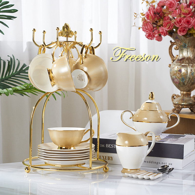 Coffee Tea And Sugar Set - Luksusowy złoty porcelanowy zestaw do kawy