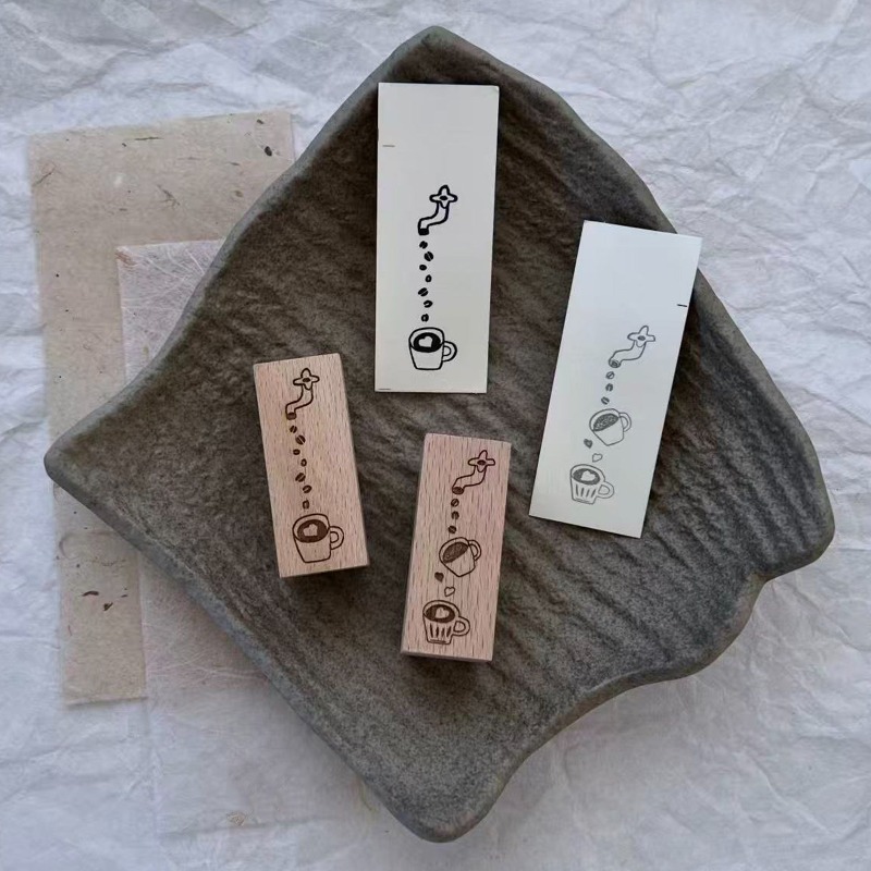 Coffee Tea Love - Vintage Uroczy Stempel Drewniany z Motywem